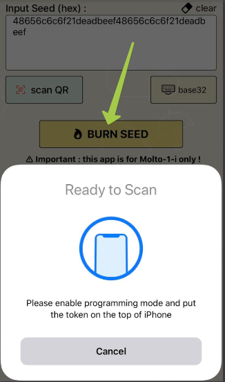 Molto-1-i NFC Burner app for iPhone