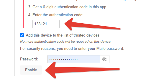 Mailo two-factor authentication using Token2 programmable tokens