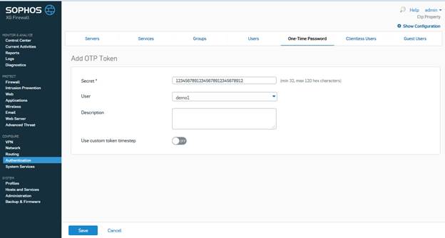 Sophos XG Firewall: Enable Token2 classic hardware tokens for multi-factor authentication