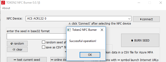 Token2 NFC Burner app for Windows